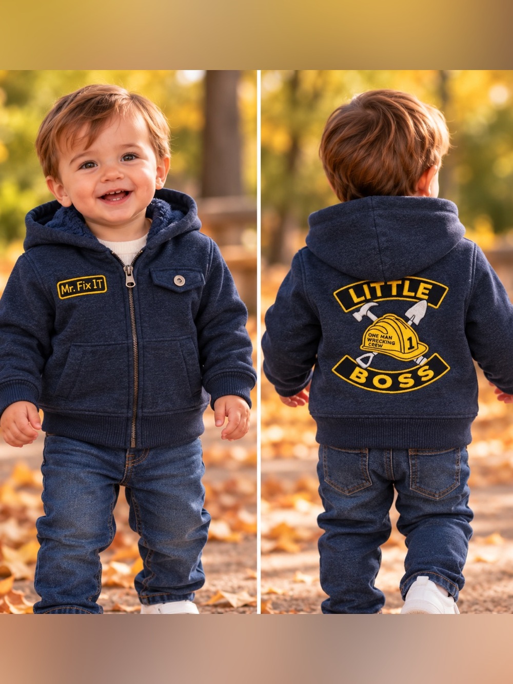 The Children’s Place Boys 12–18M Sherpa Lined Little Boss Hoodie Jacket